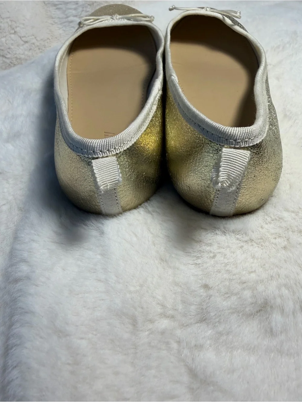 J. Crew Goldtone Ballet Flats with White Trim - Size 2